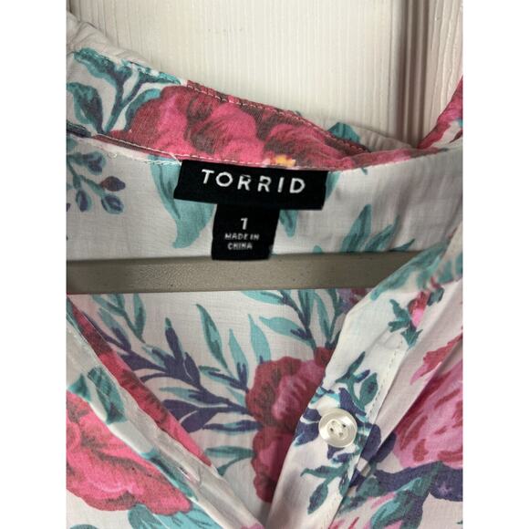 Torrid White Collared Rose Print Tunic Sleeveless Blouse Top 1X Cottagecore - Picture 6 of 8